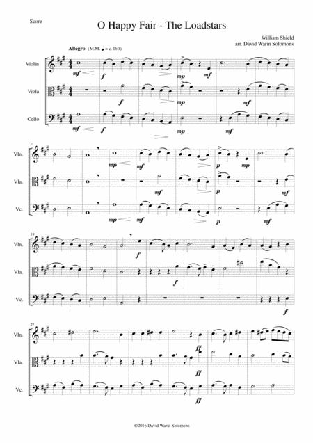 O Happy Fair The Loadstars For String Trio Sheet Music