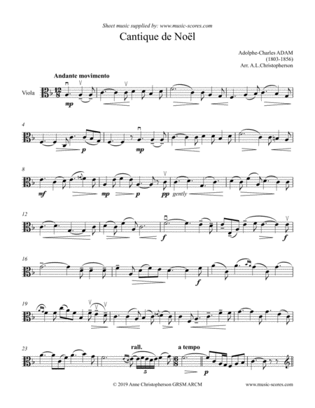 O Holy Night Cantique De Noel Solo Viola Sheet Music