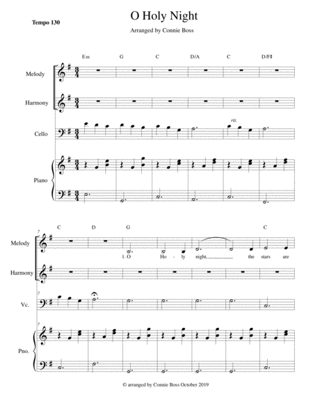 Free Sheet Music O Holy Night Cello Vocal Duet And Piano
