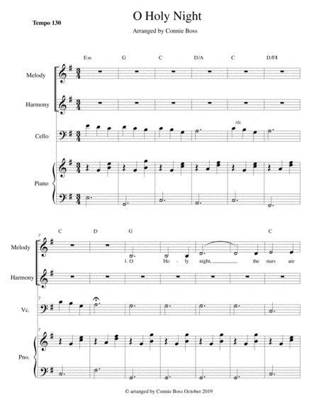 O Holy Night Cello Vocal Duet And Piano Sheet Music