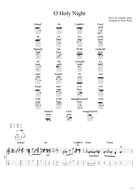 O Holy Night Fingerstyle Ukulele Solo Sheet Music