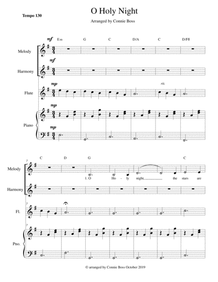 O Holy Night Flute Vocal Duet And Piano Sheet Music