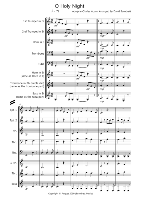 O Holy Night For Brass Quintet Sheet Music