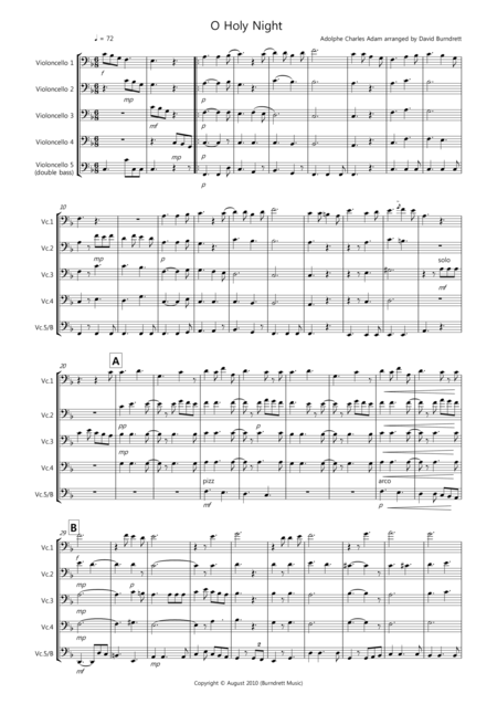 Free Sheet Music O Holy Night For Cello Quintet