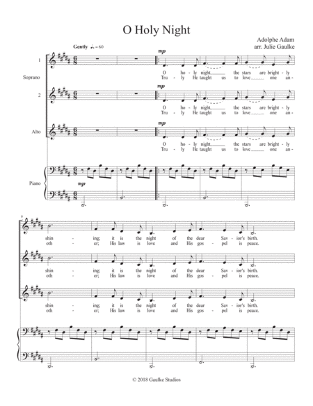 Free Sheet Music O Holy Night For Ssa And Piano