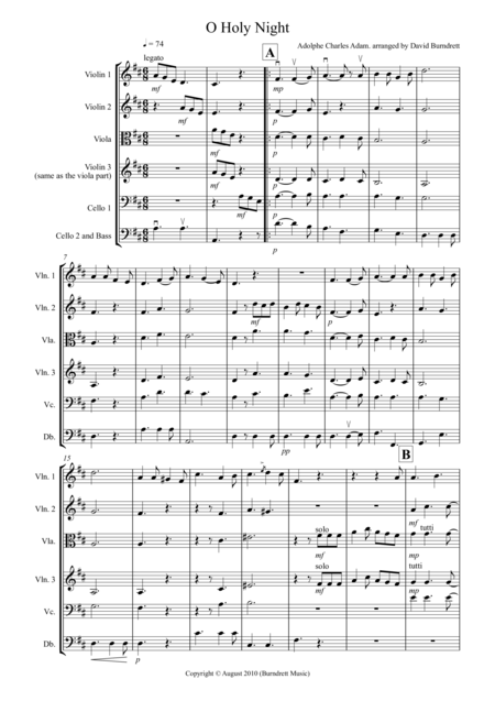 O Holy Night For String Orchestra Sheet Music