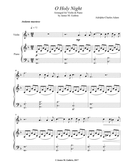 Free Sheet Music O Holy Night For Viola Piano