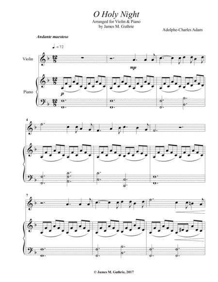 Free Sheet Music O Holy Night For Violin Piano