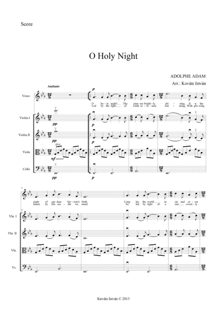 O Holy Night For Vocal Solo And Or String Quartet Sheet Music