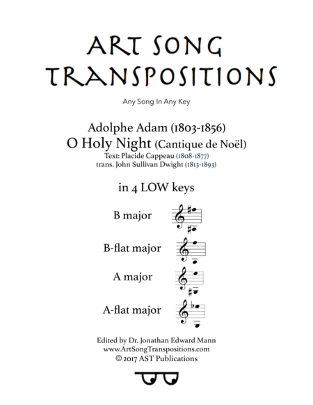 Free Sheet Music O Holy Night In 4 Low Keys B B Flat A A Flat Major