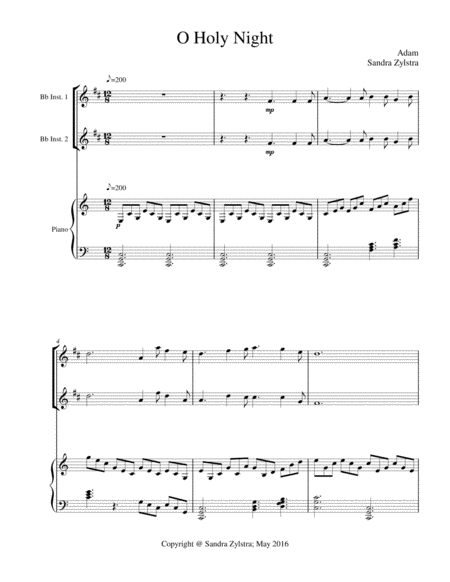 O Holy Night Treble Bb Instrument Duet Sheet Music