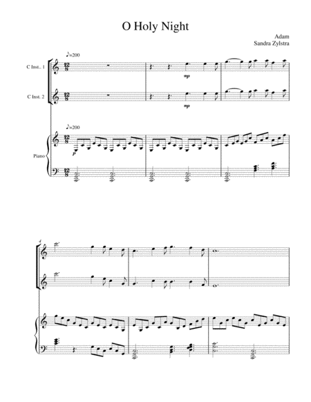 Free Sheet Music O Holy Night Treble C Instrument Duet