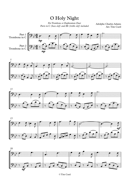 Free Sheet Music O Holy Night Trombone Duet Also Euphonium