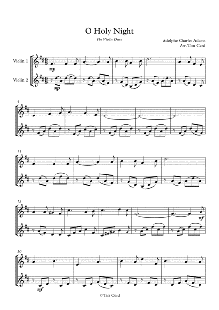 Free Sheet Music O Holy Night Violin Duet