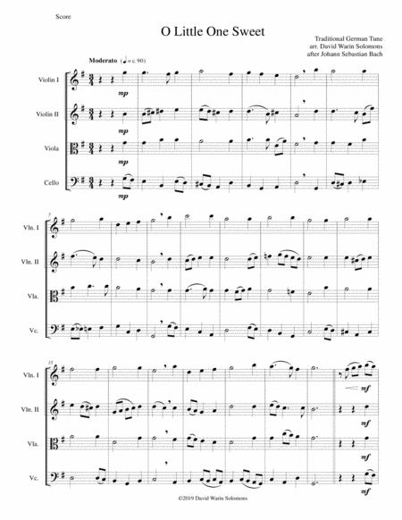 O Little One Sweet For String Quartet Sheet Music