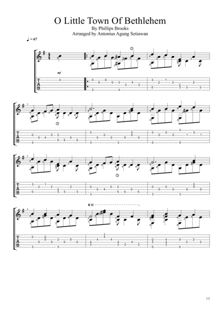 Free Sheet Music O Little Town Of Bethlehem Fingerstyle Guitar Solo