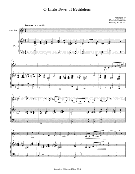 Free Sheet Music O Little Town Of Bethlehem For Alto Sax Solo With Piano Accompaniment