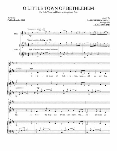 O Little Town Of Bethlehem For Solo Voice And Piano With Optional Flute Sheet Music