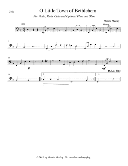 O Little Town Of Bethlehem For String Trio And Optional Flute And Oboe Sheet Music