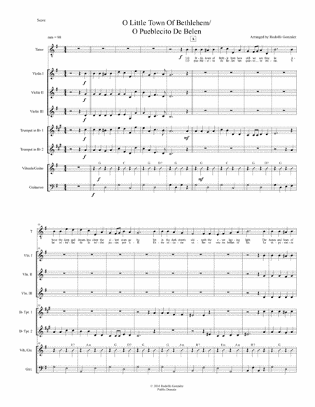 O Little Town Of Bethlehem O Pueblecito De Belen For Mariachi Ensemble Sheet Music