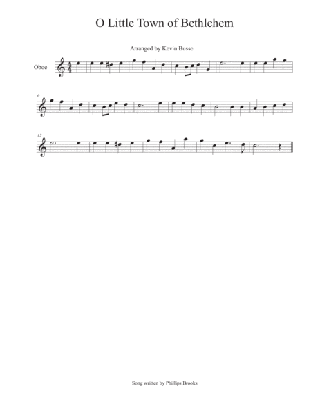 O Little Town Of Bethlehem Oboe Sheet Music