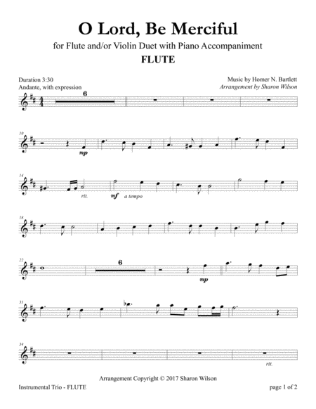 O Lord Be Merciful Flute And Or Violin Duet With Piano Accompaniment Sheet Music