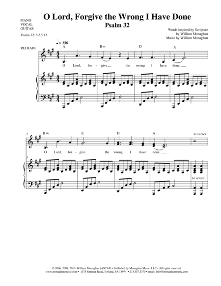 O Lord Forgive The Wrong I Have Done Psalm 32 Sheet Music