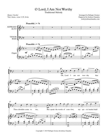 Free Sheet Music O Lord I Am Not Worthy