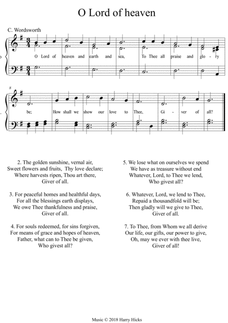 O Lord Of Heaven A New Tune To A Wonderful Old Hymn Sheet Music