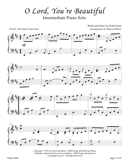 O Lord You Re Beautiful Intermediate Piano Solo Sheet Music