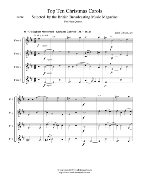 Free Sheet Music O Magnum Mysterium Gabrieli For Flute Quartet
