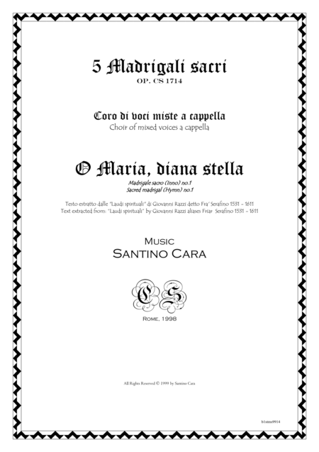 Free Sheet Music O Maria Diana Stella Madrigale Sacro Per Coro Di Voci Miste A Cappella