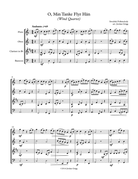 O Min Tanke Flyr Hn Wind Quartet Sheet Music