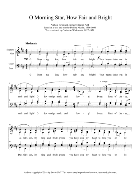 O Morning Star How Fair And Bright Sheet Music