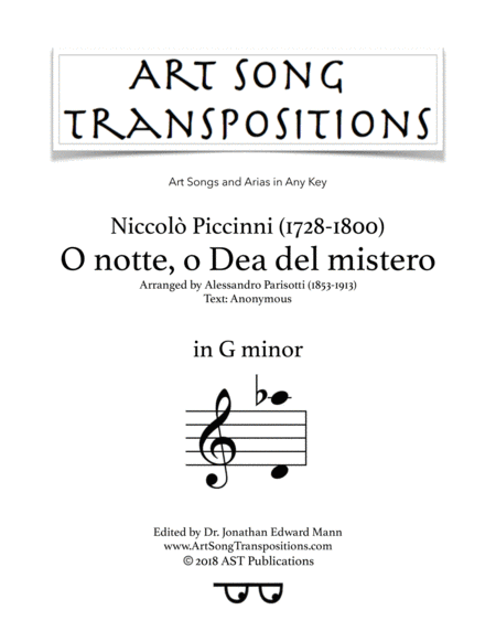 O Notte O Dea Del Mistero G Minor Sheet Music