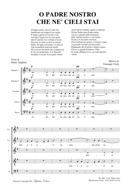 Free Sheet Music O Padre Nostro G Verdi Fo Ssatb Choir