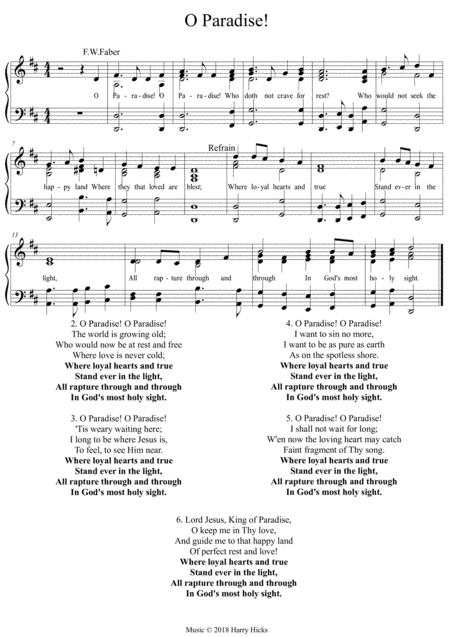 O Paradise A New Tune To A Wonderful Old Hymn Sheet Music