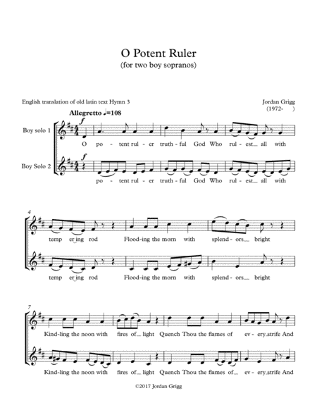 Free Sheet Music O Potent Ruler For Two Boy Sopranos