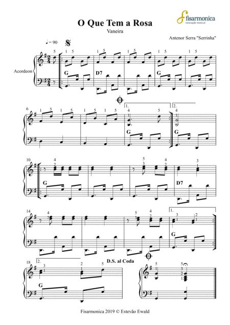 O Que Tem A Rosa Partitura Para Acordeon Sheet Music For Accordion Sheet Music