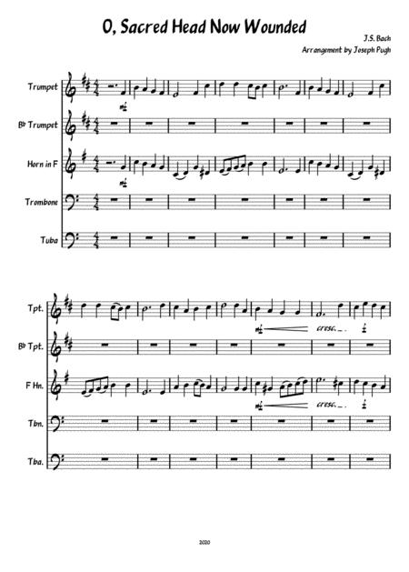 Free Sheet Music O Sacred Head Now Wounded Brass Quintet