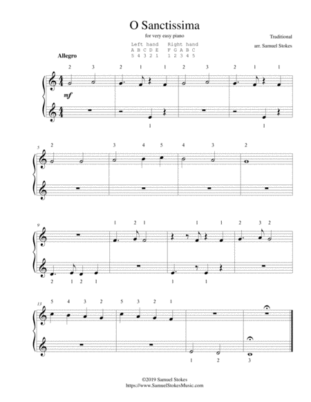 O Sanctissima For Very Easy Piano Sheet Music