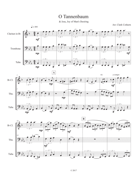 Free Sheet Music O Tannenbaum Clarinet In Bb Trombone Tuba