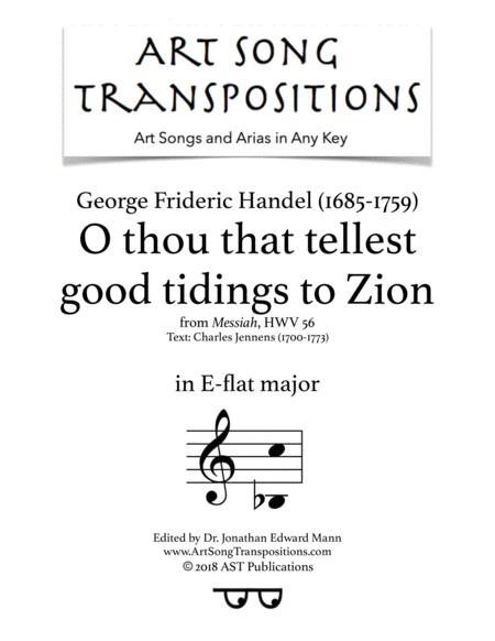 O Thou That Tellest Good Tidings To Zion E Flat Major Sheet Music