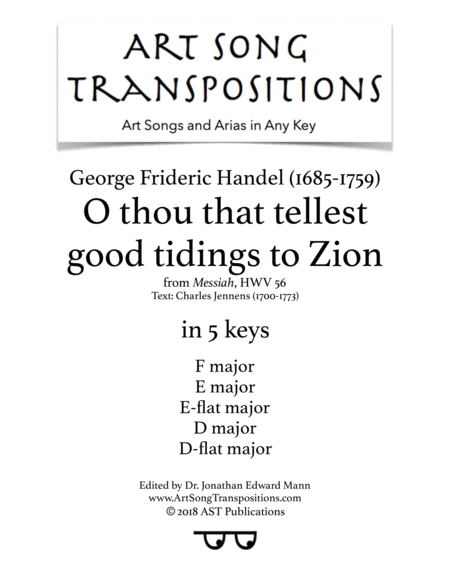 O Thou That Tellest Good Tidings To Zion In 5 Keys F E E Flat D D Flat Major Sheet Music