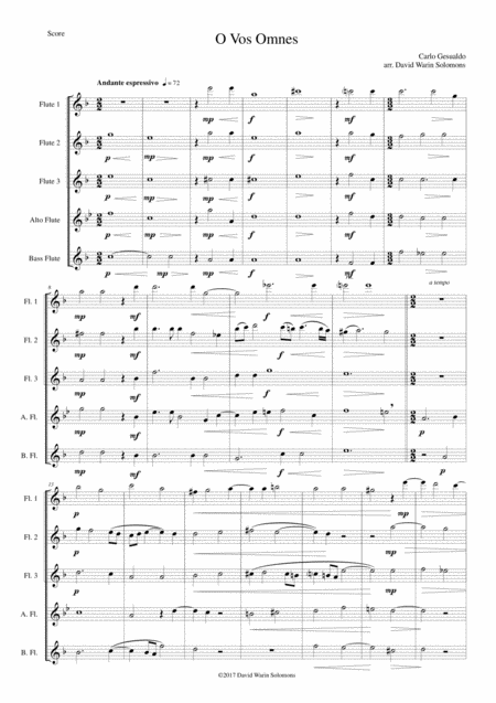 O Vos Omnes Arranged For Flute Quintet Sheet Music