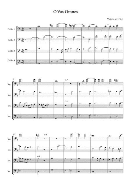 O Vos Omnes Motet For Cello Quartet Sheet Music