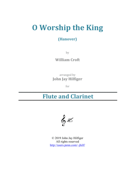 Free Sheet Music O Worship The King For Flute And Clarinet
