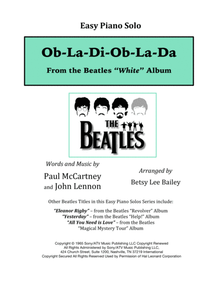 Free Sheet Music Ob La Di Ob La Da Easy Piano Solo