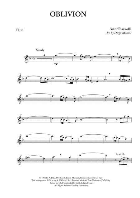 Oblivion For Flute And Piano Sheet Music