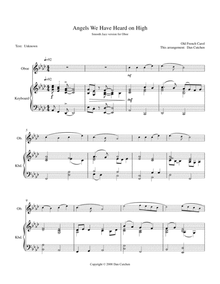 Oboe Solo Angels We Have Heard On High Smooth Jazz Version Sheet Music